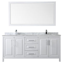 Load image into Gallery viewer, Wyndham Collection WCV252580DWHCMUNSM70 Daria 80 Inch Double Bathroom Vanity in White, White Carrara Marble Countertop, Undermount Square Sinks, and 70 Inch Mirror