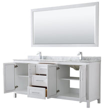 Load image into Gallery viewer, Wyndham Collection WCV252580DWHCMUNSM70 Daria 80 Inch Double Bathroom Vanity in White, White Carrara Marble Countertop, Undermount Square Sinks, and 70 Inch Mirror
