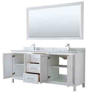 Wyndham Collection WCV252580DWHCMUNSM70 Daria 80 Inch Double Bathroom Vanity in White, White Carrara Marble Countertop, Undermount Square Sinks, and 70 Inch Mirror