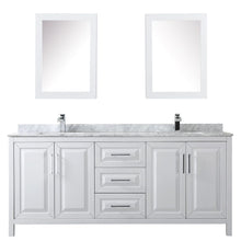 Load image into Gallery viewer, Wyndham Collection WCV252580DWHCMUNSMED Daria 80 Inch Double Bathroom Vanity in White, White Carrara Marble Countertop, Undermount Square Sinks, and Medicine Cabinets