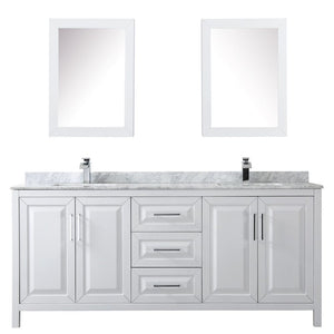 Wyndham Collection WCV252580DWHCMUNSMED Daria 80 Inch Double Bathroom Vanity in White, White Carrara Marble Countertop, Undermount Square Sinks, and Medicine Cabinets