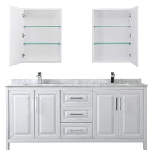 Load image into Gallery viewer, Wyndham Collection WCV252580DWHCMUNSMED Daria 80 Inch Double Bathroom Vanity in White, White Carrara Marble Countertop, Undermount Square Sinks, and Medicine Cabinets