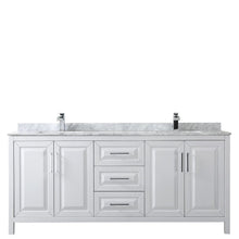 Load image into Gallery viewer, Wyndham Collection WCV252580DWHCMUNSMXX Daria 80 Inch Double Bathroom Vanity in White, White Carrara Marble Countertop, Undermount Square Sinks, and No Mirror