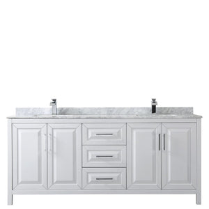 Wyndham Collection WCV252580DWHCMUNSMXX Daria 80 Inch Double Bathroom Vanity in White, White Carrara Marble Countertop, Undermount Square Sinks, and No Mirror