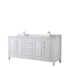 Load image into Gallery viewer, Wyndham Collection WCV252580DWHCMUNSMXX Daria 80 Inch Double Bathroom Vanity in White, White Carrara Marble Countertop, Undermount Square Sinks, and No Mirror