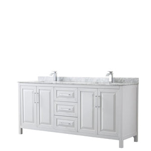 Wyndham Collection WCV252580DWHCMUNSMXX Daria 80 Inch Double Bathroom Vanity in White, White Carrara Marble Countertop, Undermount Square Sinks, and No Mirror