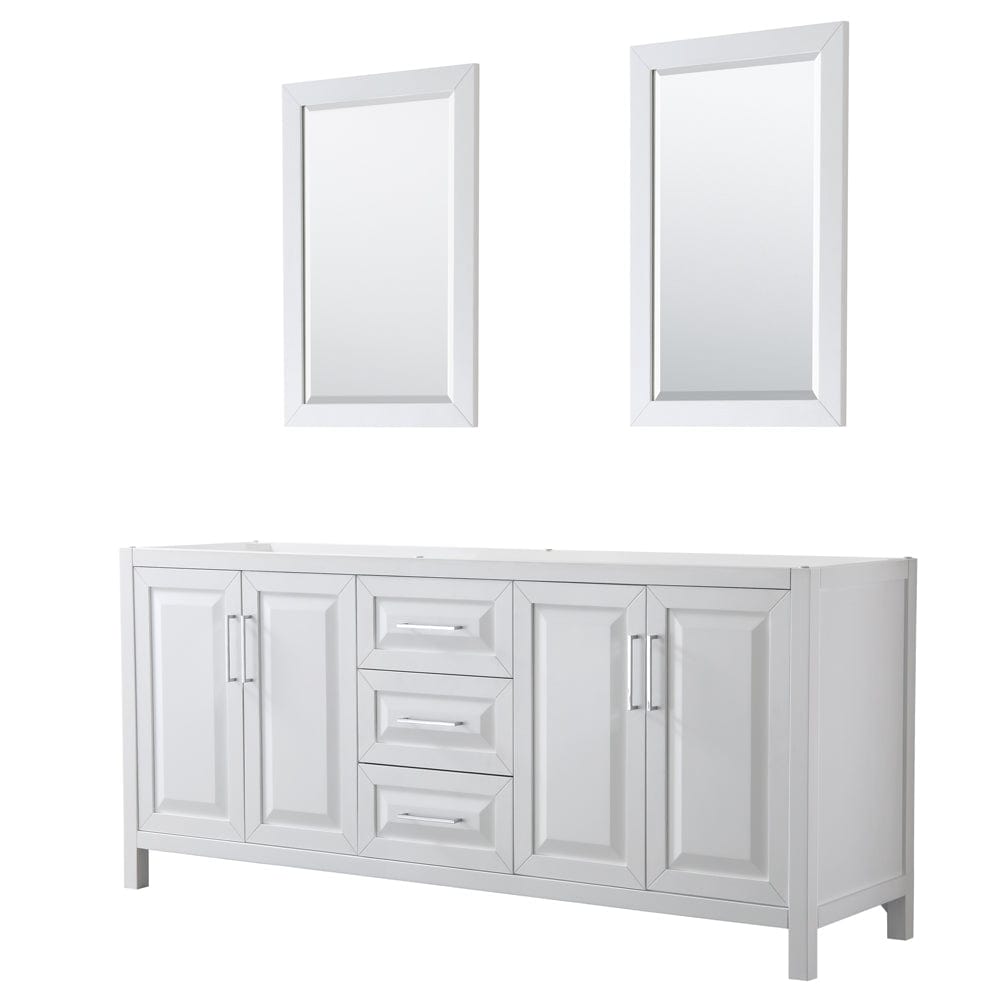 Wyndham Collection WCV252580DWHCXSXXM24 Daria 80 Inch Double Bathroom Vanity in White, No Countertop, No Sink, and 24 Inch Mirrors