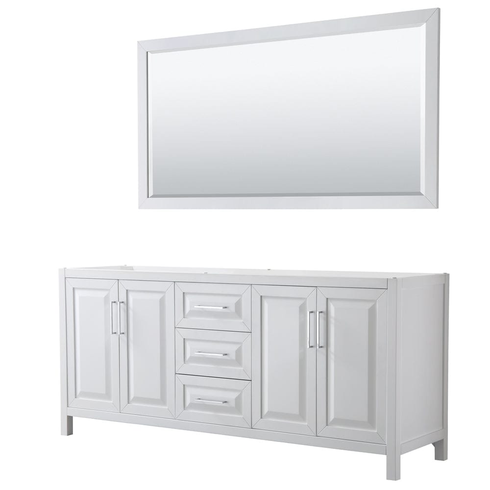 Wyndham Collection WCV252580DWHCXSXXM70 Daria 80 Inch Double Bathroom Vanity in White, No Countertop, No Sink, and 70 Inch Mirror