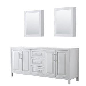 Wyndham Collection WCV252580DWHCXSXXMED Daria 80 Inch Double Bathroom Vanity in White, No Countertop, No Sink, and Medicine Cabinets