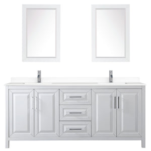 Wyndham Collection WCV252580DWHWCUNSM24 Daria 80 Inch Double Bathroom Vanity in White, White Cultured Marble Countertop, Undermount Square Sinks, 24 Inch Mirrors