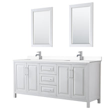 Load image into Gallery viewer, Wyndham Collection WCV252580DWHWCUNSM24 Daria 80 Inch Double Bathroom Vanity in White, White Cultured Marble Countertop, Undermount Square Sinks, 24 Inch Mirrors