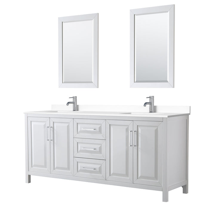 Wyndham Collection WCV252580DWHWCUNSM24 Daria 80 Inch Double Bathroom Vanity in White, White Cultured Marble Countertop, Undermount Square Sinks, 24 Inch Mirrors