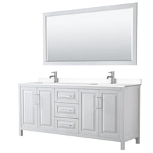 Load image into Gallery viewer, Wyndham Collection WCV252580DWHWCUNSM70 Daria 80 Inch Double Bathroom Vanity in White, White Cultured Marble Countertop, Undermount Square Sinks, 70 Inch Mirror