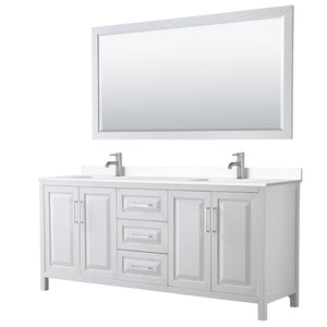 Wyndham Collection WCV252580DWHWCUNSM70 Daria 80 Inch Double Bathroom Vanity in White, White Cultured Marble Countertop, Undermount Square Sinks, 70 Inch Mirror