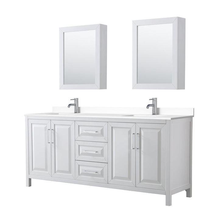 Wyndham Collection WCV252580DWHWCUNSMED Daria 80 Inch Double Bathroom Vanity in White, White Cultured Marble Countertop, Undermount Square Sinks, Medicine Cabinets