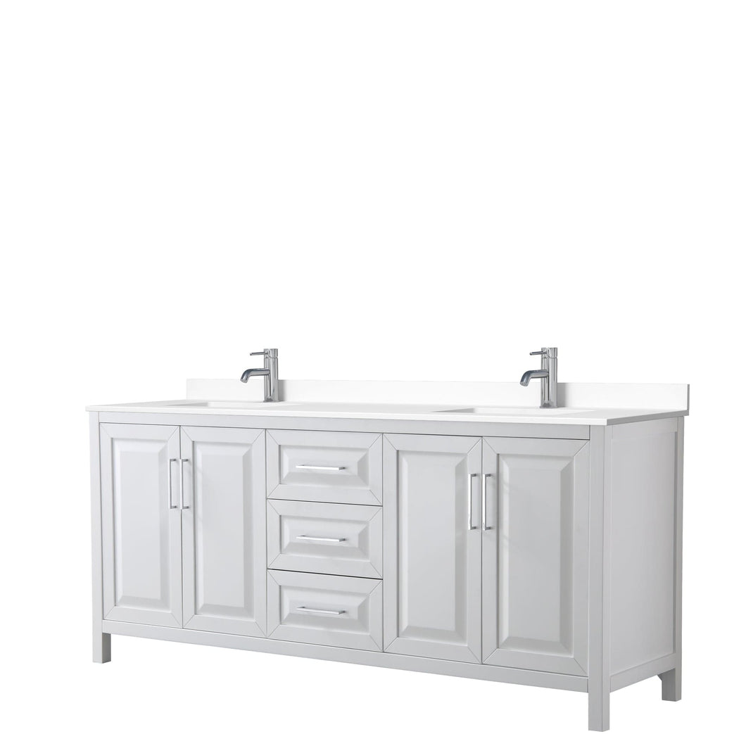 Wyndham Collection WCV252580DWHWCUNSMXX Daria 80 Inch Double Bathroom Vanity in White, White Cultured Marble Countertop, Undermount Square Sinks, No Mirror