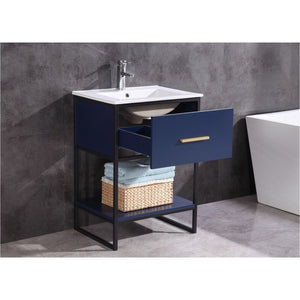 Legion Furniture WH7024-BL-PVC 24" BLUE FINISH SINK VANITY WITH BLACK METAL FRAME-PVC