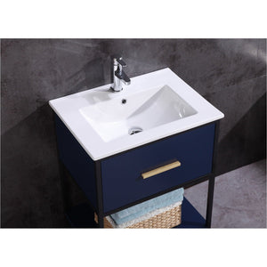 Legion Furniture WH7024-BL-PVC 24" BLUE FINISH SINK VANITY WITH BLACK METAL FRAME-PVC