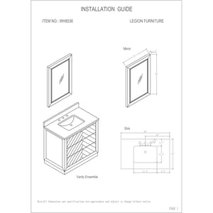 Legion Furniture WH8536 36" WOOD SINK VANITY MATCH WITH MARBLE TOP -NO FAUCET