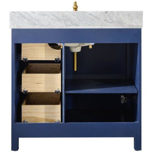 Legion Furniture WLF2136-B 36" BLUE FINISH SINK VANITY CABINET WITH CARRARA WHITE TOP