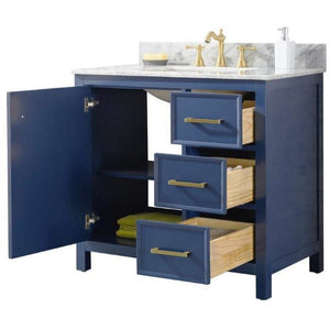 Legion Furniture WLF2136-B 36" BLUE FINISH SINK VANITY CABINET WITH CARRARA WHITE TOP