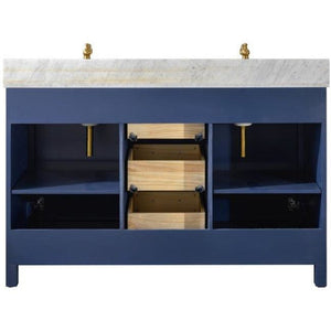Legion Furniture WLF2154-B 54" BLUE FINISH DOUBLE SINK VANITY CABINET WITH CARRARA WHITE TOP