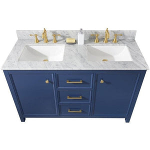 Legion Furniture WLF2154-B 54" BLUE FINISH DOUBLE SINK VANITY CABINET WITH CARRARA WHITE TOP