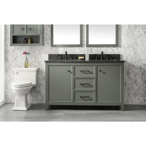 Legion Furniture WLF2154-PG 54" PEWTER GREEN FINISH DOUBLE SINK VANITY CABINET WITH BLUE LIME STONE TOP
