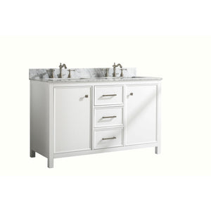 Legion Furniture WLF2154-W 54" WHITE FINISH DOUBLE SINK VANITY CABINET WITH CARRARA WHITE TOP