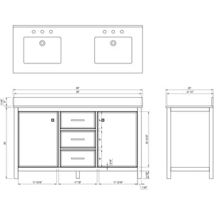 Legion Furniture WLF2160D-B 60" BLUE FINISH DOUBLE SINK VANITY CABINET WITH CARRARA WHITE TOP