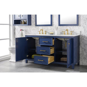 Legion Furniture WLF2160D-B 60" BLUE FINISH DOUBLE SINK VANITY CABINET WITH CARRARA WHITE TOP