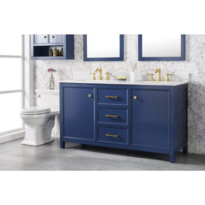 Legion Furniture WLF2160D-B 60" BLUE FINISH DOUBLE SINK VANITY CABINET WITH CARRARA WHITE TOP