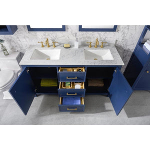 Legion Furniture WLF2160D-B 60" BLUE FINISH DOUBLE SINK VANITY CABINET WITH CARRARA WHITE TOP