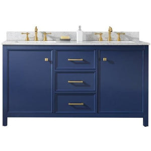 Legion Furniture WLF2160D-B 60" BLUE FINISH DOUBLE SINK VANITY CABINET WITH CARRARA WHITE TOP