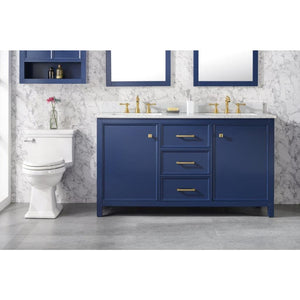 Legion Furniture WLF2160D-B 60" BLUE FINISH DOUBLE SINK VANITY CABINET WITH CARRARA WHITE TOP