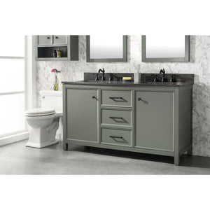 Legion Furniture WLF2160D-PG 60" PEWTER GREEN FINISH DOUBLE SINK VANITY CABINET WITH BLUE LIME STONE TOP