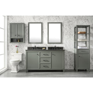 Legion Furniture WLF2160D-PG 60" PEWTER GREEN FINISH DOUBLE SINK VANITY CABINET WITH BLUE LIME STONE TOP