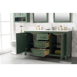 Legion Furniture WLF2160D-VG 60" VOGUE GREEN FINISH DOUBLE SINK VANITY CABINET WITH CARRARA WHITE TOP