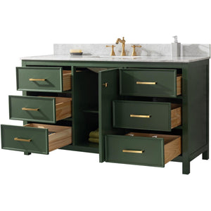 Legion Furniture WLF2160S-VG 60" VOGUE GREEN FINISH SINGLE SINK VANITY CABINET WITH CARRARA WHITE TOP