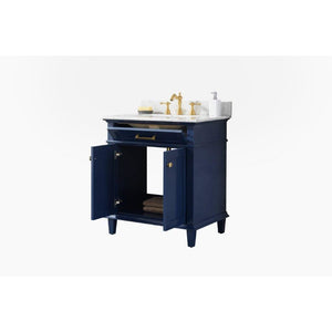 Legion Furniture WLF2230-B 30" BLUE FINISH SINK VANITY CABINET WITH CARRARA WHITE TOP