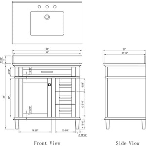 Legion Furniture WLF2236-B 36" BLUE FINISH SINK VANITY CABINET WITH CARRARA WHITE TOP