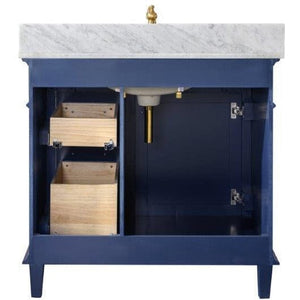 Legion Furniture WLF2236-B 36" BLUE FINISH SINK VANITY CABINET WITH CARRARA WHITE TOP