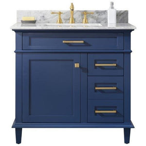 Legion Furniture WLF2236-B 36" BLUE FINISH SINK VANITY CABINET WITH CARRARA WHITE TOP