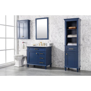 Legion Furniture WLF2236-B 36" BLUE FINISH SINK VANITY CABINET WITH CARRARA WHITE TOP