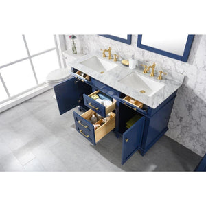 Legion Furniture WLF2254-B 54" BLUE FINISH DOUBLE SINK VANITY CABINET WITH CARRARA WHITE TOP