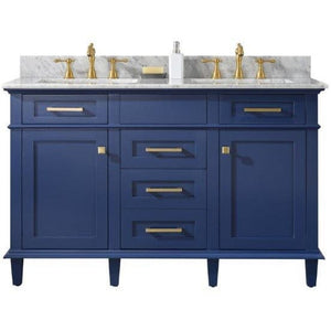 Legion Furniture WLF2254-B 54" BLUE FINISH DOUBLE SINK VANITY CABINET WITH CARRARA WHITE TOP