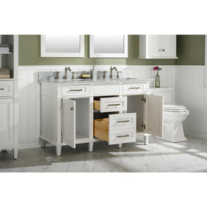 Legion Furniture WLF2254-W 54" WHITE FINISH DOUBLE SINK VANITY CABINET WITH CARRARA WHITE TOP