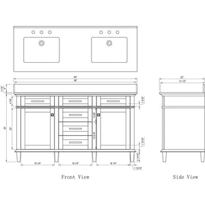 Legion Furniture WLF2260D-B 60" BLUE FINISH DOUBLE SINK VANITY CABINET WITH CARRARA WHITE TOP