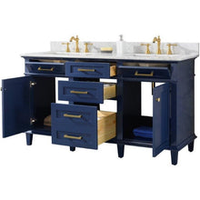 Load image into Gallery viewer, Legion Furniture WLF2260D-B 60&quot; BLUE FINISH DOUBLE SINK VANITY CABINET WITH CARRARA WHITE TOP