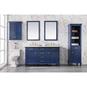 Legion Furniture WLF2260D-B 60" BLUE FINISH DOUBLE SINK VANITY CABINET WITH CARRARA WHITE TOP